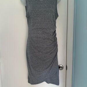 Leith Gray Asymmetrical Ruched Midi Dress
